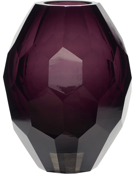 Vase moderne Rond Hauteur 17 cm en Verre soufflé Rouge bordeaux Facet - 1