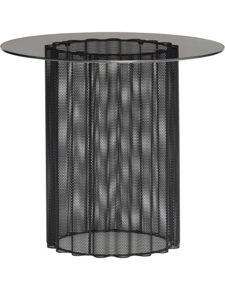 Table basse moderne grillage Ronde en Métal Noir Verre Flow