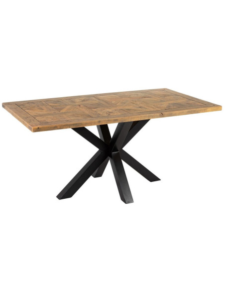 Table à manger motif parquet Versailles Rectangulaire 6 personnes en Bois de manguier Naturel Métal Noir Leire - 1