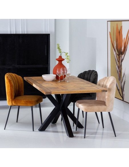 Table à manger motif parquet Versailles Rectangulaire 6 personnes en Bois de manguier Naturel Métal Noir Leire - 2