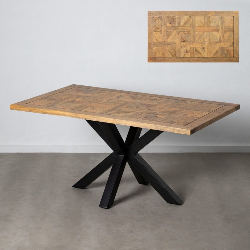 Table à manger motif parquet Versailles Rectangulaire 6 personnes en Bois de manguier Naturel Métal Noir Leire - 3