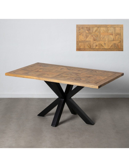 Table à manger motif parquet Versailles Rectangulaire 6 personnes en Bois de manguier Naturel Métal Noir Leire - 3