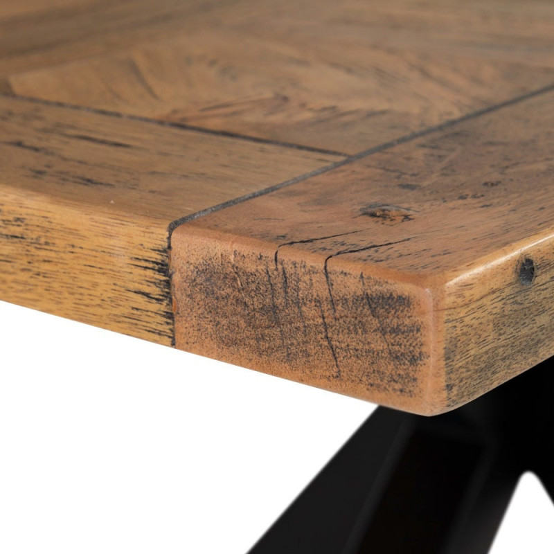 Table à manger motif parquet Versailles Rectangulaire 6 personnes en Bois de manguier Naturel Métal Noir Leire - 6