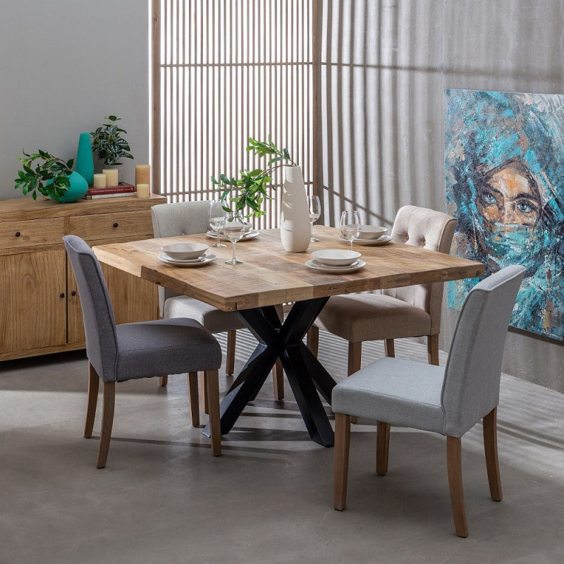 Grande Table à manger moderne Carrée 8 personnes en Bois de manguier Bois de manguier Métal Noir Nayra - 2