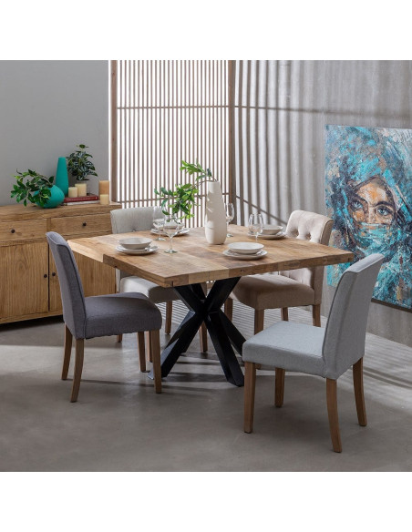 Grande Table à manger moderne Carrée 8 personnes en Bois de manguier Bois de manguier Métal Noir Nayra - 2