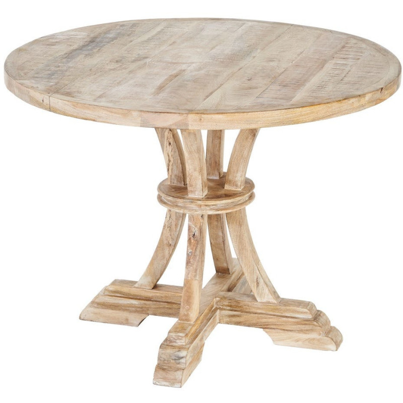 Table à manger rustique chic Ronde 4 personnes en Bois de manguier Naturel Blanchi Yaira - 1