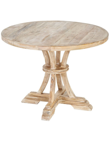 Table à manger rustique chic Ronde 4 personnes en Bois de manguier Naturel Blanchi Yaira - 1