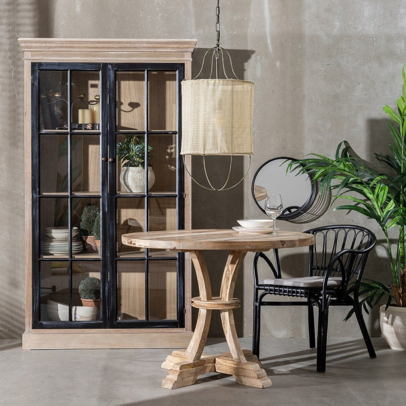 Table à manger rustique chic Ronde 4 personnes en Bois de manguier Naturel Blanchi Yaira - 2