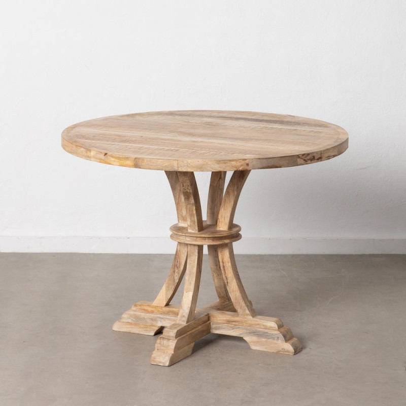 Table à manger rustique chic Ronde 4 personnes en Bois de manguier Naturel Blanchi Yaira - 3