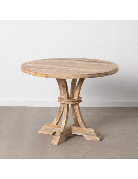 Table à manger rustique chic Ronde 4 personnes en Bois de manguier Naturel Blanchi Yaira - 3
