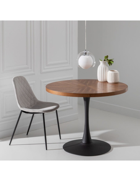 Table à manger moderne chic Ronde 4 personnes en Bois MDF Marron Métal Noir Aroha - 2