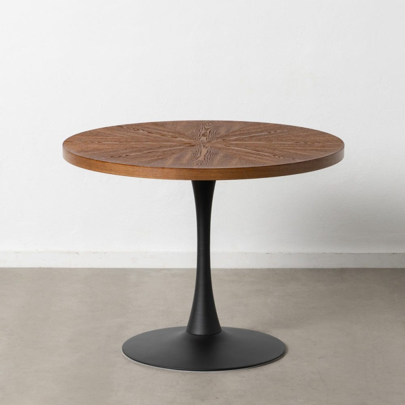 Table à manger moderne chic Ronde 4 personnes en Bois MDF Marron Métal Noir Aroha - 3