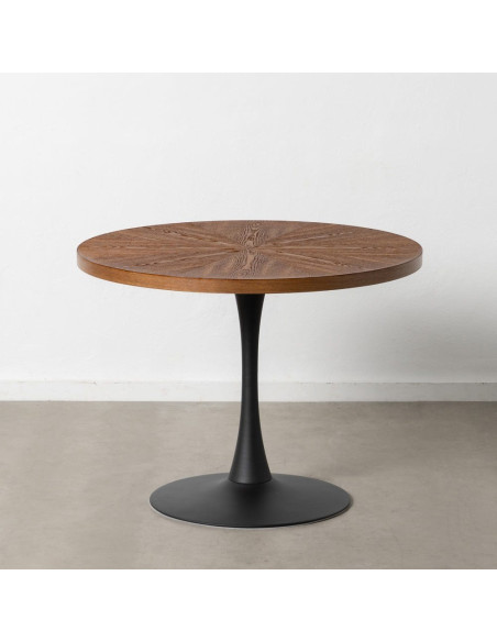 Table à manger moderne chic Ronde 4 personnes en Bois MDF Marron Métal Noir Aroha - 3