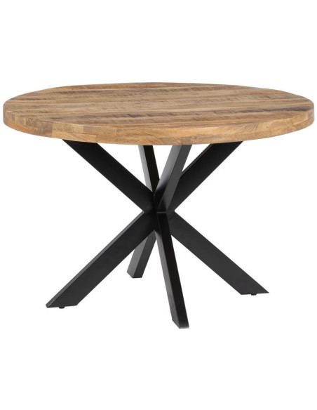 Table à manger moderne Ronde 6 personnes en Bois de manguier Naturel Métal Noir Idira - 1