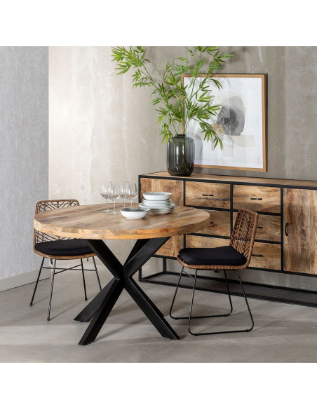 Table à manger moderne Ronde 6 personnes en Bois de manguier Naturel Métal Noir Idira - 2