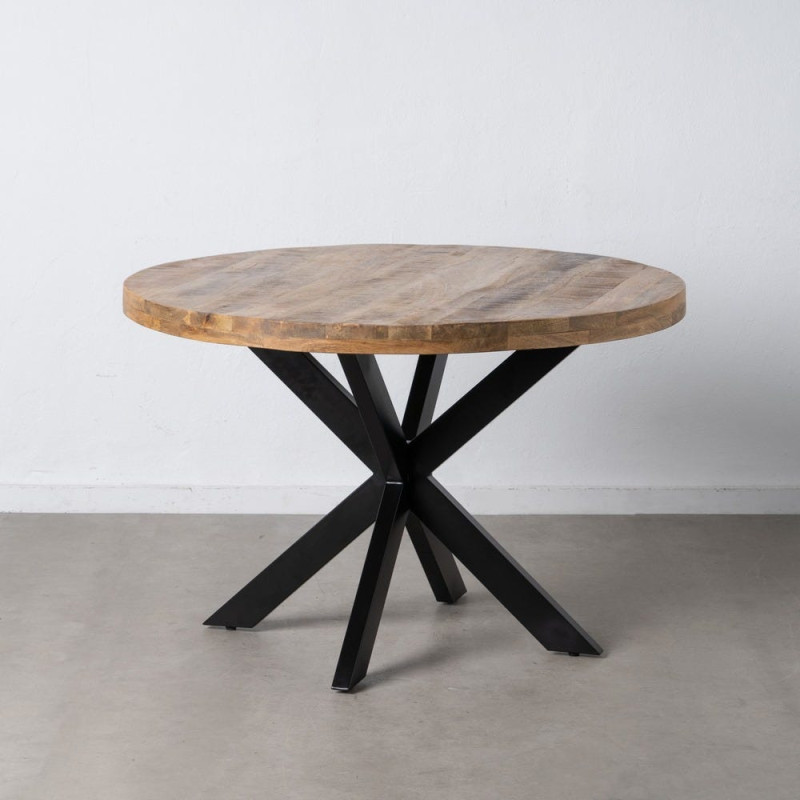 Table à manger moderne Ronde 6 personnes en Bois de manguier Naturel Métal Noir Idira - 3