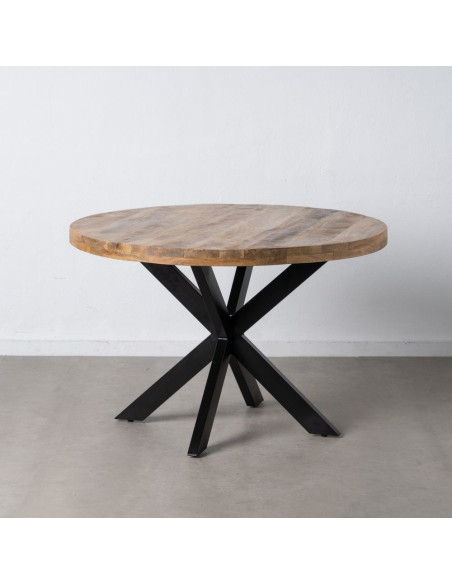 Table à manger moderne Ronde 6 personnes en Bois de manguier Naturel Métal Noir Idira - 3
