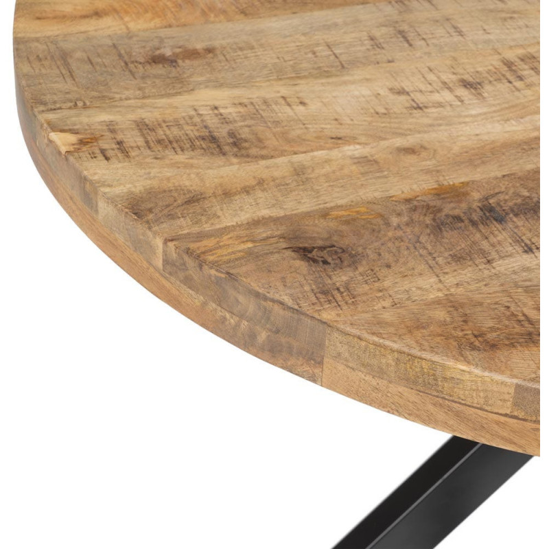 Table à manger moderne Ronde 6 personnes en Bois de manguier Naturel Métal Noir Idira - 4