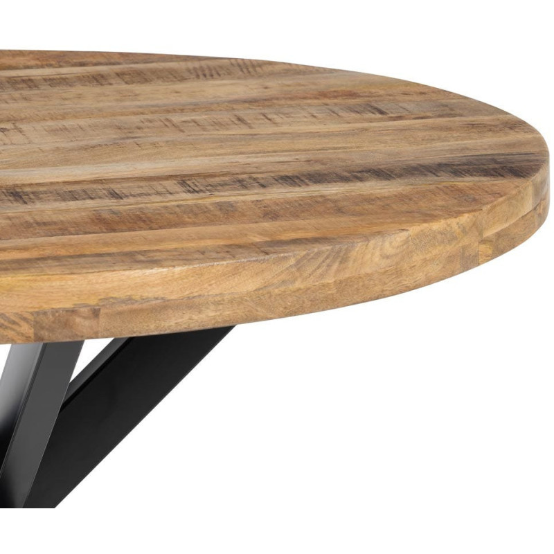 Table à manger moderne Ronde 6 personnes en Bois de manguier Naturel Métal Noir Idira - 5