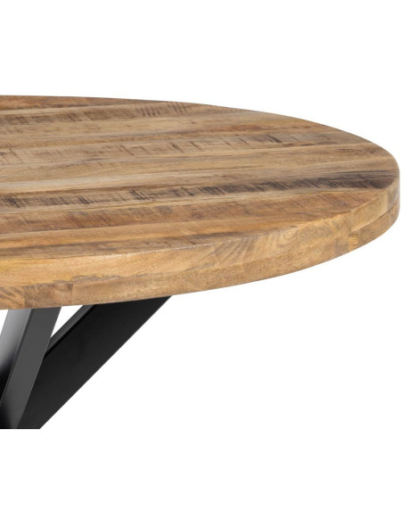 Table à manger moderne Ronde 6 personnes en Bois de manguier Naturel Métal Noir Idira - 5