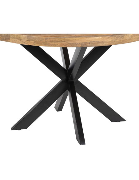 Table à manger moderne Ronde 6 personnes en Bois de manguier Naturel Métal Noir Idira - 7