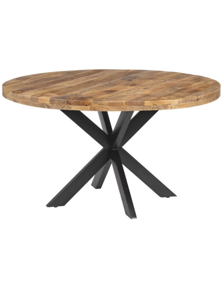 Grande Table à manger moderne Ronde 8 personnes en Bois de manguier Naturel Métal Noir Idira - 1