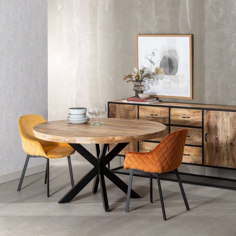 Grande Table à manger moderne Ronde 8 personnes en Bois de manguier Naturel Métal Noir Idira - 2