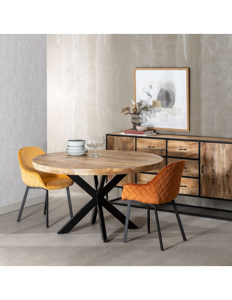 Grande Table à manger moderne Ronde 8 personnes en Bois de manguier Naturel Métal Noir Idira - 2