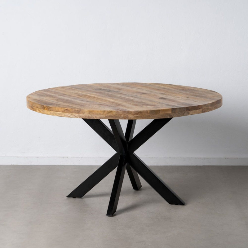 Grande Table à manger moderne Ronde 8 personnes en Bois de manguier Naturel Métal Noir Idira - 3