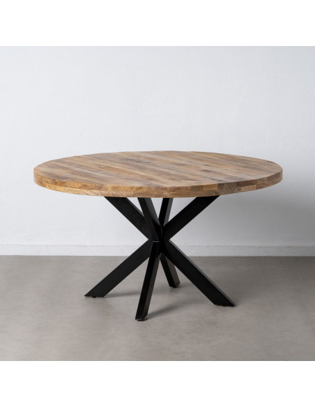 Grande Table à manger moderne Ronde 8 personnes en Bois de manguier Naturel Métal Noir Idira - 3