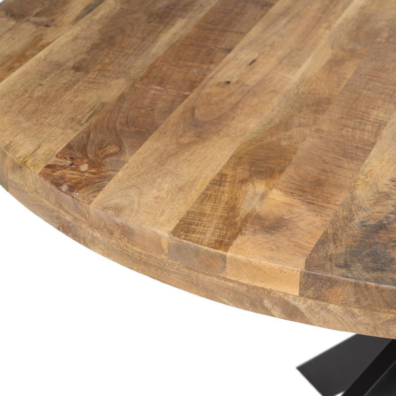Grande Table à manger moderne Ronde 8 personnes en Bois de manguier Naturel Métal Noir Idira - 4