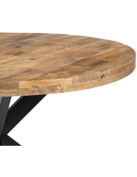 Grande Table à manger moderne Ronde 8 personnes en Bois de manguier Naturel Métal Noir Idira - 5