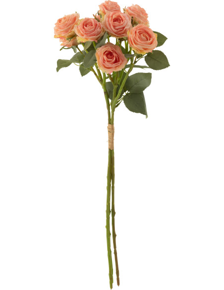 Bouquet de 12 fleurs artificielles Rose Hauteur 60 cm en Plastique Rose clair Vert J-Line - 1