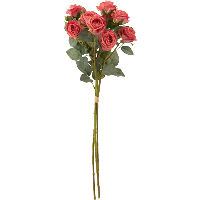 Bouquet de 12 fleurs artificielles Rose Hauteur 60 cm en Plastique Rose vif Vert - 1