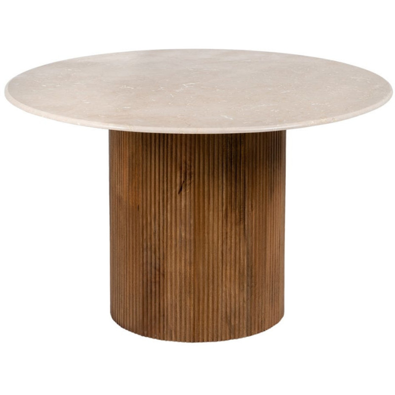 Table à manger moderne chic Ronde 6 personnes en Marbre Blanc Bois de manguier Naturel Yaiza - 1