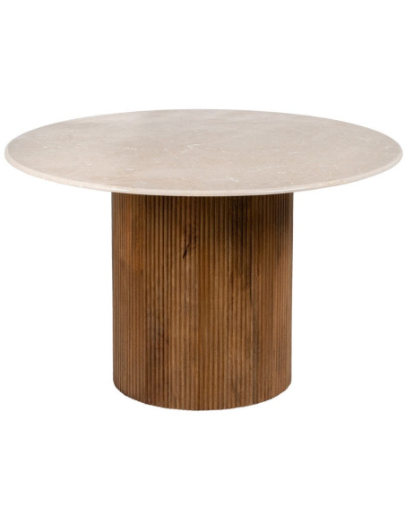 Table à manger moderne chic Ronde 6 personnes en Marbre Blanc Bois de manguier Naturel Yaiza - 1