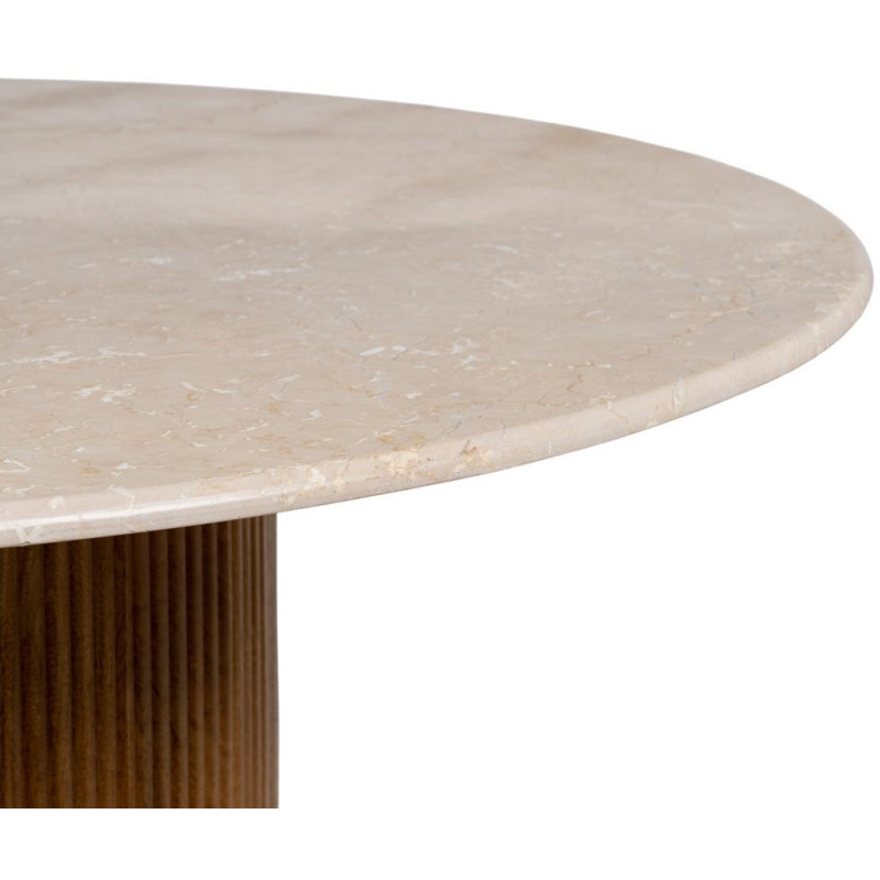 Table à manger moderne chic Ronde 6 personnes en Marbre Blanc Bois de manguier Naturel Yaiza - 5