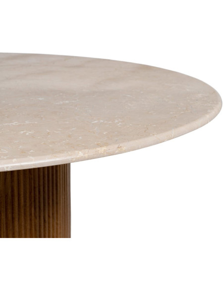 Table à manger moderne chic Ronde 6 personnes en Marbre Blanc Bois de manguier Naturel Yaiza - 5