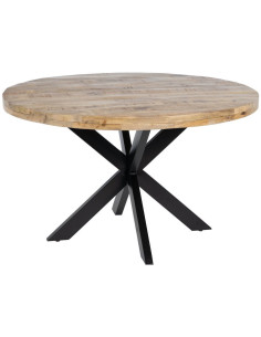 Table à manger moderne Ronde 6 personnes en Bois de manguier Naturel Métal Noir Lurda - 1