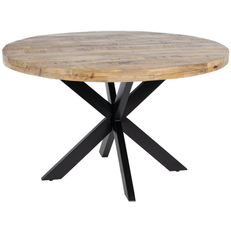 Table à manger moderne Ronde 6 personnes en Bois de manguier Naturel Métal Noir Lurda - 1