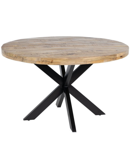 Table à manger moderne Ronde 6 personnes en Bois de manguier Naturel Métal Noir Lurda - 1