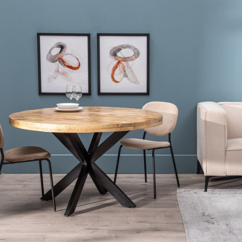 Table à manger moderne Ronde 6 personnes en Bois de manguier Naturel Métal Noir Lurda - 2