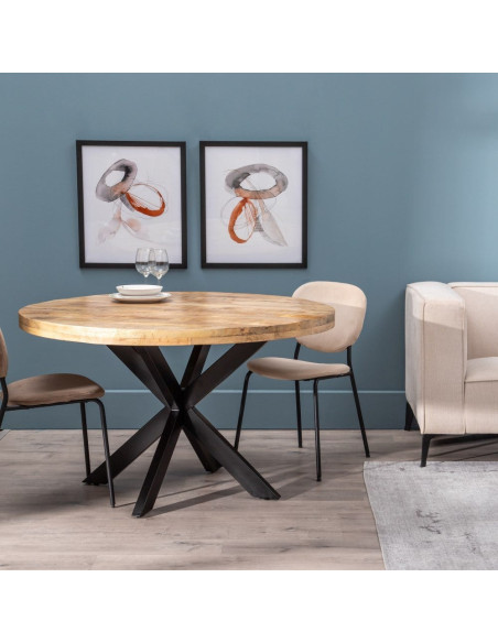 Table à manger moderne Ronde 6 personnes en Bois de manguier Naturel Métal Noir Lurda - 2