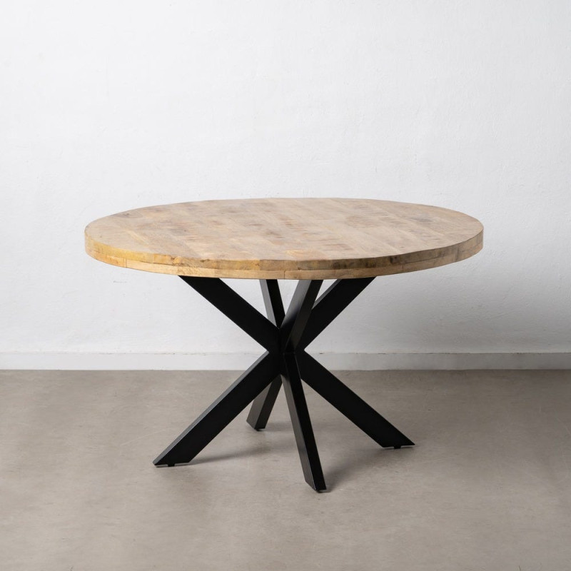 Table à manger moderne Ronde 6 personnes en Bois de manguier Naturel Métal Noir Lurda - 3