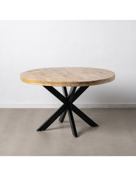 Table à manger moderne Ronde 6 personnes en Bois de manguier Naturel Métal Noir Lurda - 3