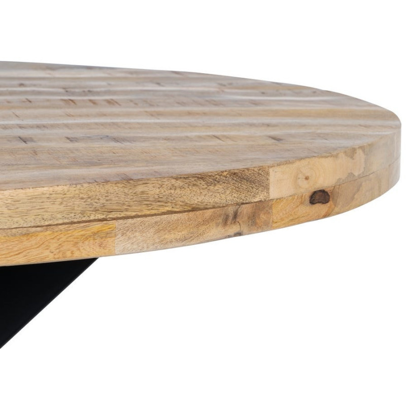Table à manger moderne Ronde 6 personnes en Bois de manguier Naturel Métal Noir Lurda - 6