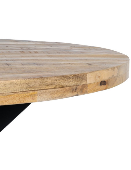 Table à manger moderne Ronde 6 personnes en Bois de manguier Naturel Métal Noir Lurda - 6