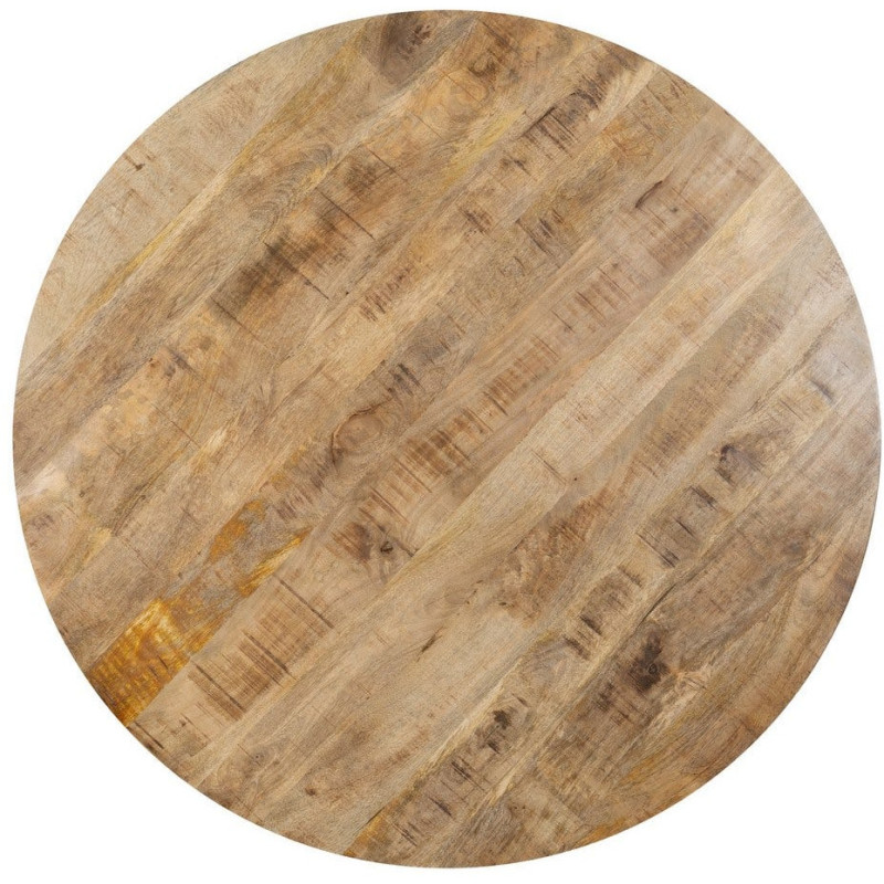 Table à manger moderne Ronde 6 personnes en Bois de manguier Naturel Métal Noir Lurda - 9