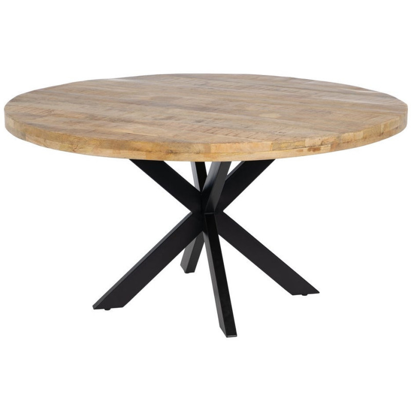 Grande Table à manger moderne Ronde 8 personnes en Bois de manguier Naturel Métal Noir Lurda - 1