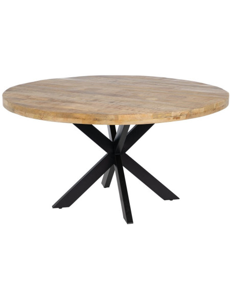 Grande Table à manger moderne Ronde 8 personnes en Bois de manguier Naturel Métal Noir Lurda - 1